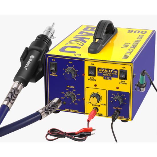 Quick 900 SMD Auto Cut Built in Hot Air Gun & 12W Iron with 5V DC Power Supply with Hot Air Gun SMD Rework Station