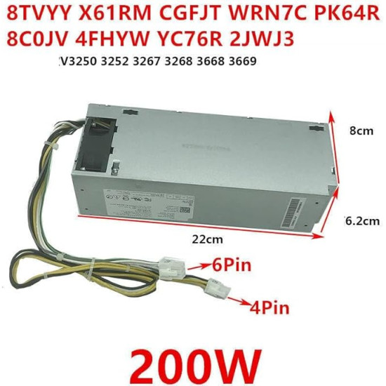 SMPS Dell HU200EBS-00 8TVYY X61RM CGFJT WRN7C PK64R 8C0JV 4FHYW YC76R 2JWJ3 Inspiron/Vostro 3050 5050 7050 6Pin+4Pin 200W Desktop Power Supply